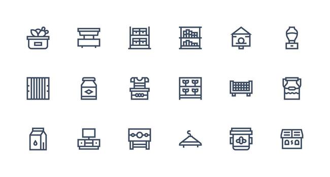 Strong Stroke Line Style Shelf Icons with 18 Vectors Smart Icon Collection