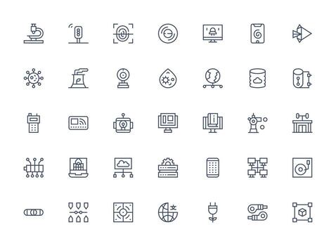 Technology Icon Set with 35 Regular Clean Line Graphics Outline Icon Pack vector
