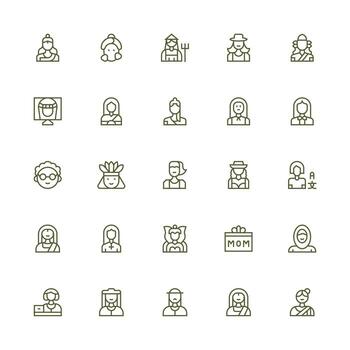 Woman Design Icons featuring 25 in Medium Stroke Outline Style Sharp Icons for Presentations vector