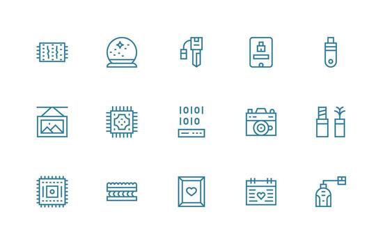 regular línea íconos desde memoria conjunto con 15 vectores organizado glifo íconos para rápido diseño