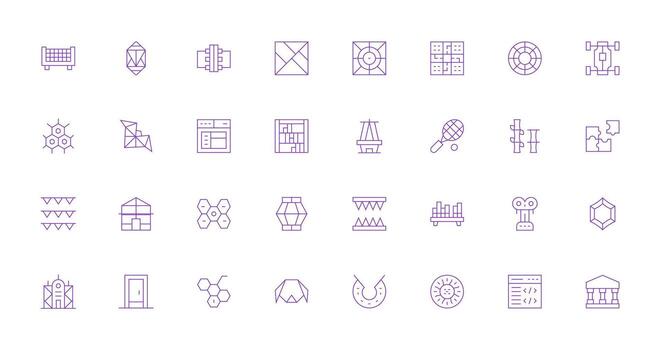 Framework featuring 32 Icons in Thin Line Design Icon Pack for UI vector