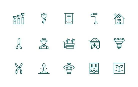 horticultura icono conjunto con 15 regular línea gráficos web icono colección vector