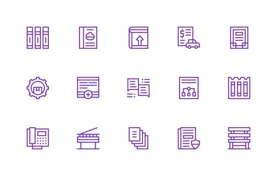 Document Management featuring 15 Icons in Regular Line Design Icon Pack for UI vector