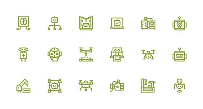 18 Strong Stroke Line Style Icons from Robotics Collection Smart Icon Collection vector