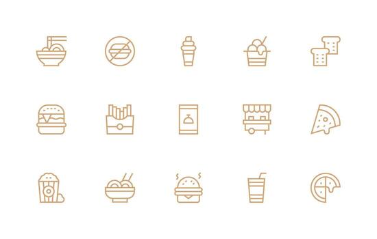 15 Regular Line Icons for Fast Food Graphics Versatile Icon Collection for Designers vector