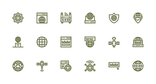 Strong Stroke Line Icons from Global Network Set with 18 Vectors Neutral Style Icons for Any Project