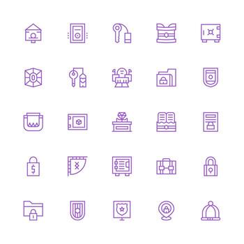 Vault Icon Set with 25 Medium Stroke Outline Graphics Basic Icon Series vector