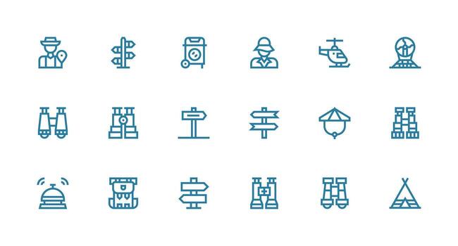 18 Strong Stroke Line Designs for Tourist Icons Quick Access Icons for UI Development vector