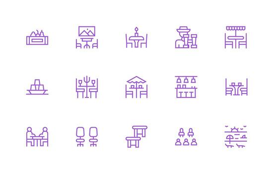 Chairs Icon Set with 15 Regular Line Graphics Editable Icon Collection vector