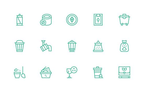 Recycling Set with 15 Regular Line Icons Fully Editable Icon Set for Web vector