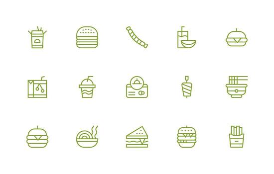 15 Regular Line Style Icons from Fast Food Collection Multi-Style Icon Collection vector