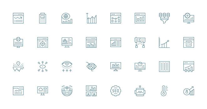 Analytics Set with 32 Thin Line Icons Complete Icon Bundle for Web Design vector