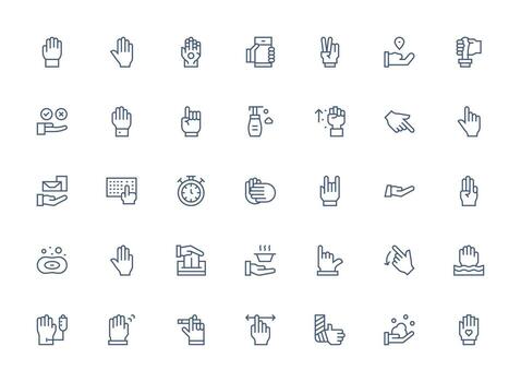 35 regular limpiar línea diseños para mano íconos ui y ux enfocado icono colección vector