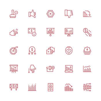 Decline Set with 25 Medium Stroke Outline Icons Full Icon Library for UI Designers vector