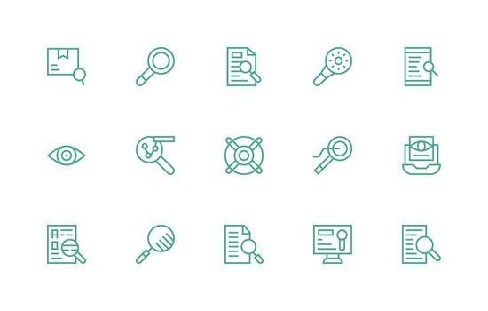 examinar icono conjunto con 15 regular línea gráficos icono paquete para varios temas vector