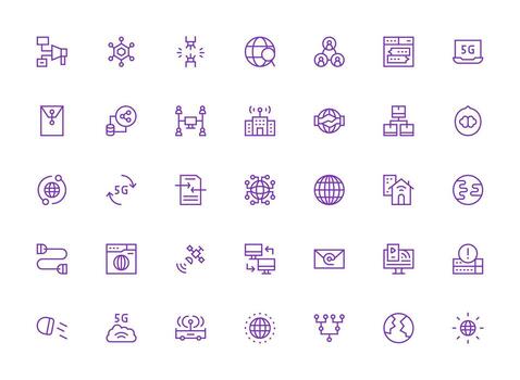 Network featuring 35 Icons in Regular Clean Line Design UI Icon Set vector