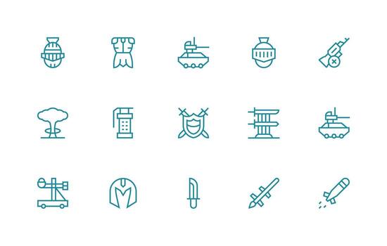 15 Regular Line Icons for Weaponry Graphics Modern Icon Set vector