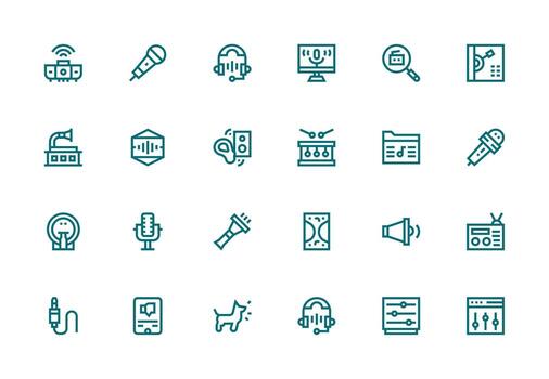 Thick Line Line Icons from Audio Set with 24 Vectors All Device Compatible Icon Set