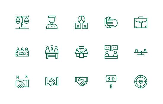 Regular Line Style Negotiation Icons with 15 Vectors Pixel Perfect Icons for Modern Apps