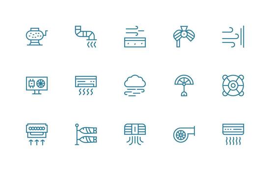 15 Icons for Airflow in Regular Line Format All Device Compatible Icon Set vector
