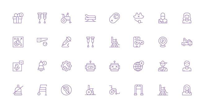 32 Icons for Disabled in Thin Line Format Multi-Style Icons for Creative Projects vector