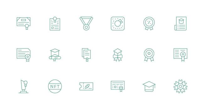 18 Minimal Line Style Icons from Certificate Collection Minimal Icon Set for Interface Projects vector
