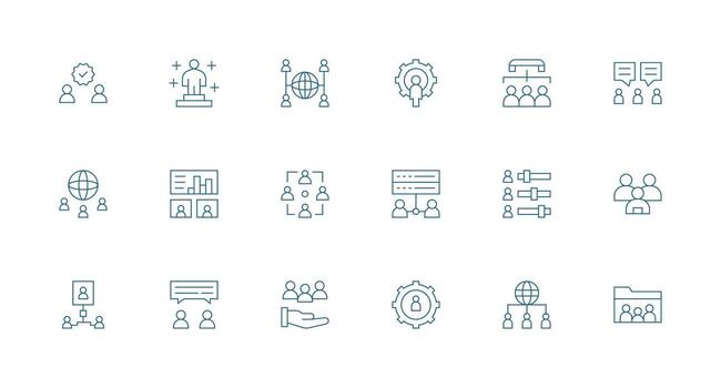 Users Visual Pack containing 18 Minimal Line Icons Essential Icon Set for Teams vector