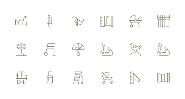 Folding Icon Collection with 18 Minimal Line Designs Pixel Perfect Icon Set vector