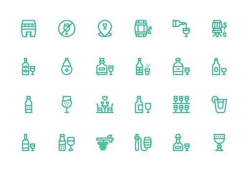 24 Thick Line Line Vectors for Wine Theme Fully Editable Icon Set for Web