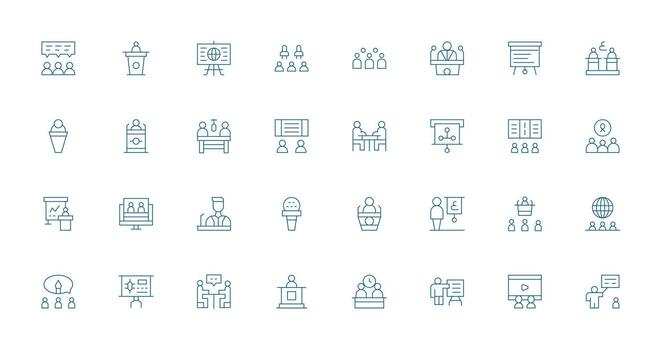 Seminar Icon Set with 32 Thin Line Graphics Core Icon Collection for Daily Tasks vector