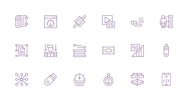 datos transferir presentando 18 íconos en mínimo línea diseño diseño Listo icono conjunto para equipos vector