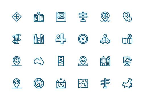 Thick Line Line Icons from Map Set with 24 Vectors Core Icon Collection for Daily Tasks