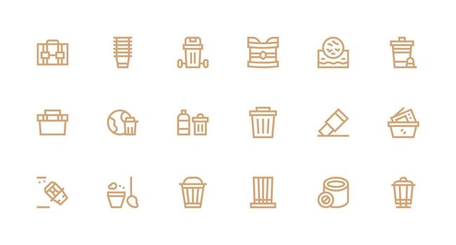 18 Strong Stroke Line Icons for Bin Graphics Reliable Icons for All Interfaces vector