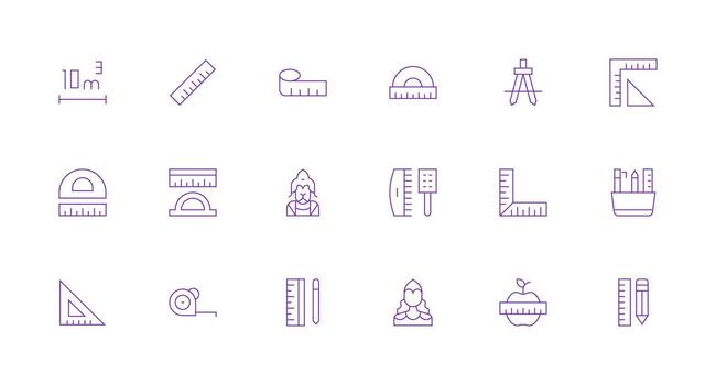 18 Minimal Line Icons for Ruler Graphics Organized Pack for Project Assets vector