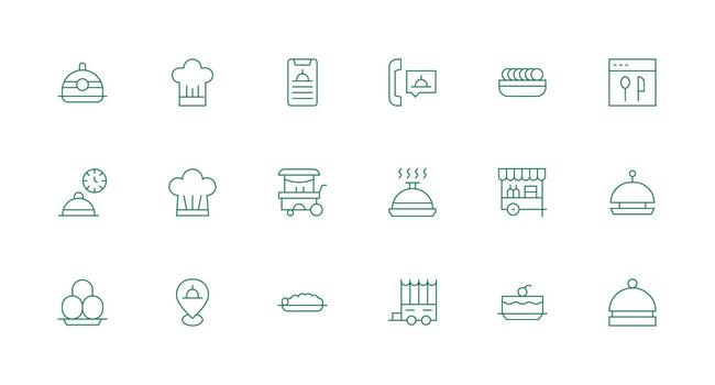 Catering Icon Set with 18 Minimal Line Graphics Organized Glyph Icons for Fast Design vector