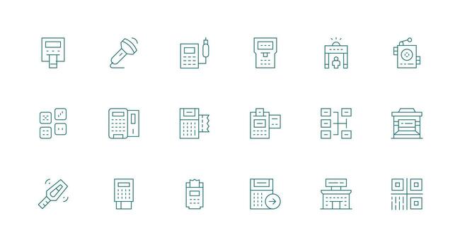 Scanner Icon Set with 18 Minimal Line Graphics Balanced Icon Set for Functional Design vector