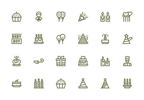 Birthday Icon Set with 24 Thick Line Line Graphics Multi-Purpose Icon Set vector