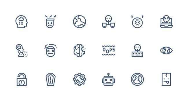 18 Strong Stroke Line Icons for System Failure Graphics Multi-Style Icon Collection vector