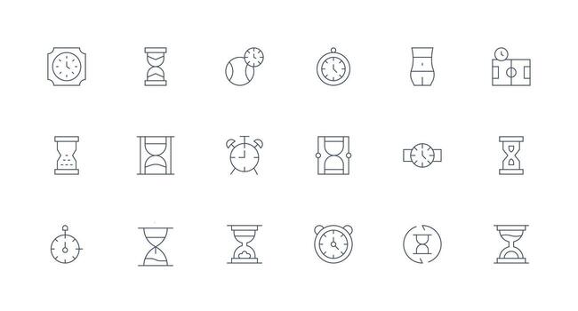 18 Minimal Line Style Icons from Hourglass Collection User Interface Icons for Digital Products vector