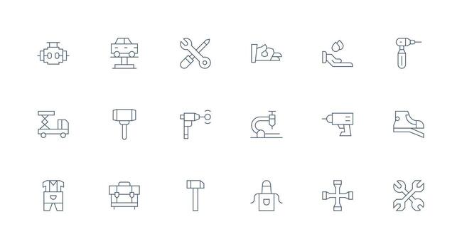 Minimal Line Style Mechanic Icons with 18 Vectors High-Resolution Icons for Any Platform