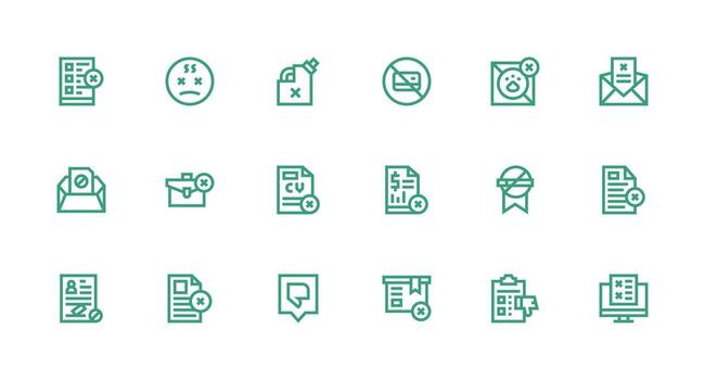 18 Icons for Not Accepted in Strong Stroke Line Format Customizable Icon Series for Mobile Screens vector