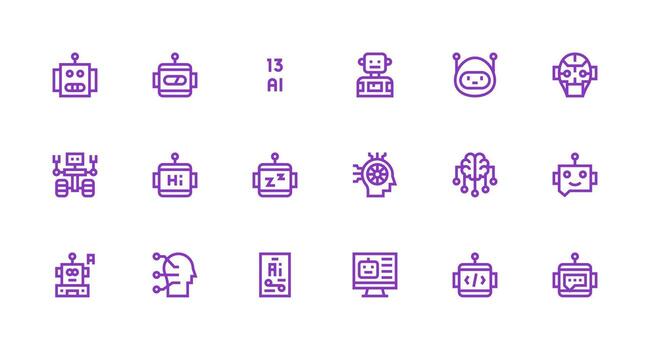 Artificial Intelligence Visual Pack containing 18 Strong Stroke Line Icons Clear and Concise Icon Set Collection vector