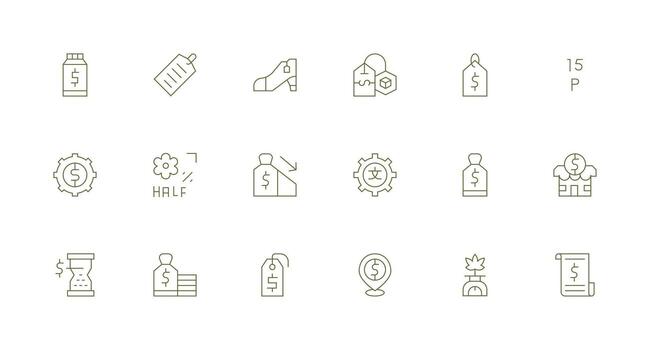 18 Minimal Line Designs for Pricing Icons Customizable Icon Series for Mobile Screens vector