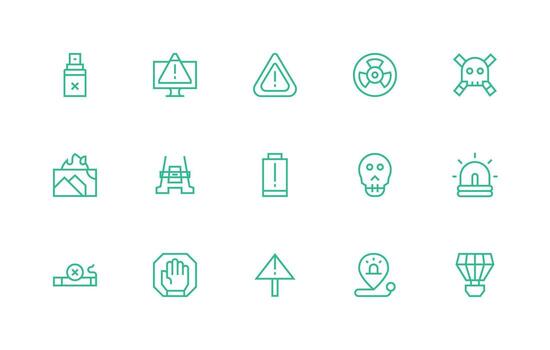15 Regular Line Vectors for Warning Sign Theme Web Icon Collection