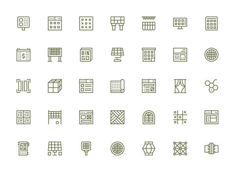 cuadrícula visual paquete conteniendo 35 regular limpiar línea íconos equilibrado icono conjunto para funcional diseño vector