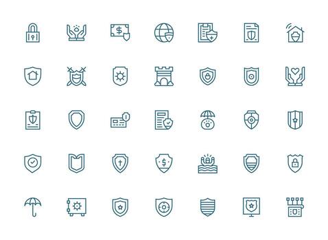 35 Regular Clean Line Vectors for Safeguard Theme Clean Icon Collection for Web Use