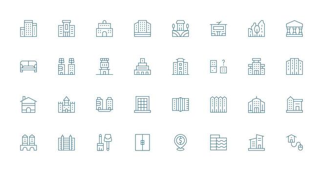 32 Thin Line Style Icons from Property Collection Simplified Icon Pack for Visual Tools vector