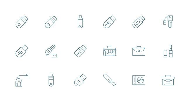 18 Icons for Portable Storage in Minimal Line Format Simplified Icon Pack for Visual Tools vector