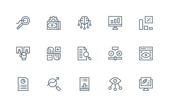 15 Regular Line Designs for Data Analysis Icons UI-Ready Icon Collection vector