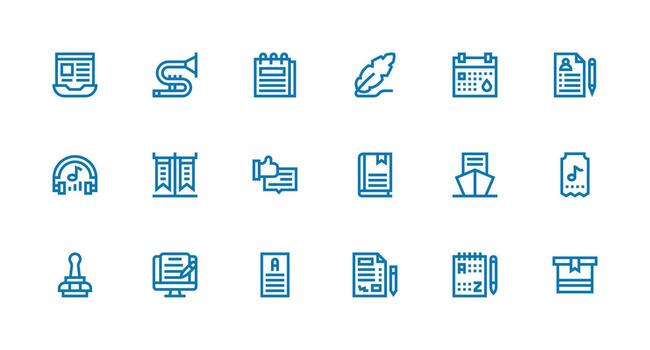 Nota diseño íconos presentando 18 en fuerte carrera línea estilo listo para la interfaz de usuario icono colección vector